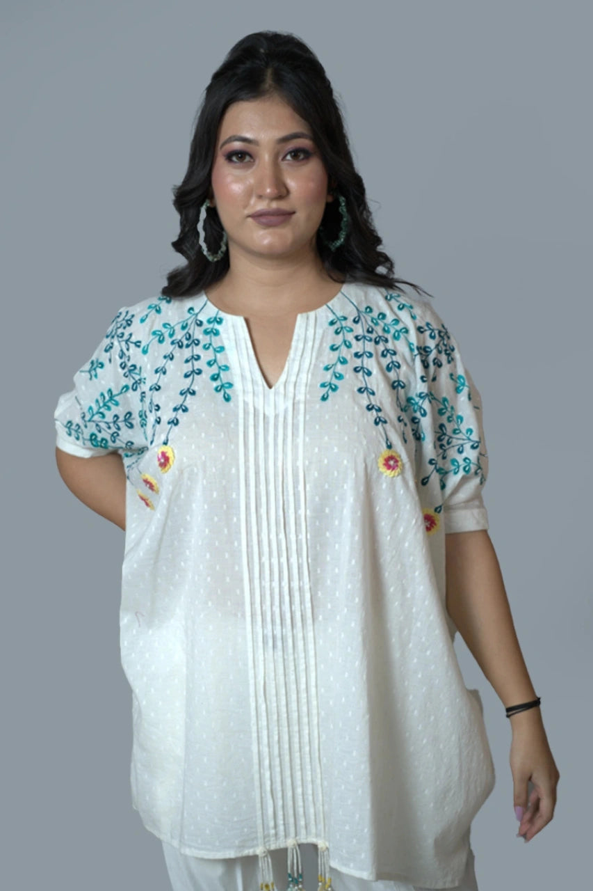 Embroidery Pintucks Top