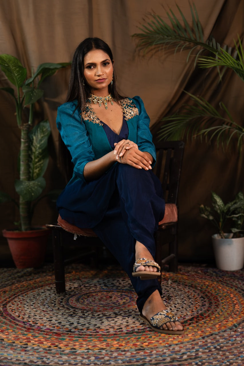 Ombre Embroidered Kurti with Tulip Pants