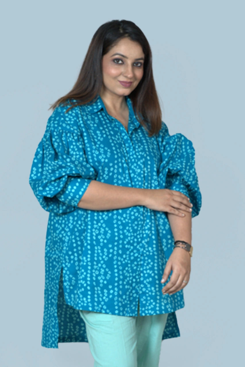 Bandhej Printed High Low Shirt