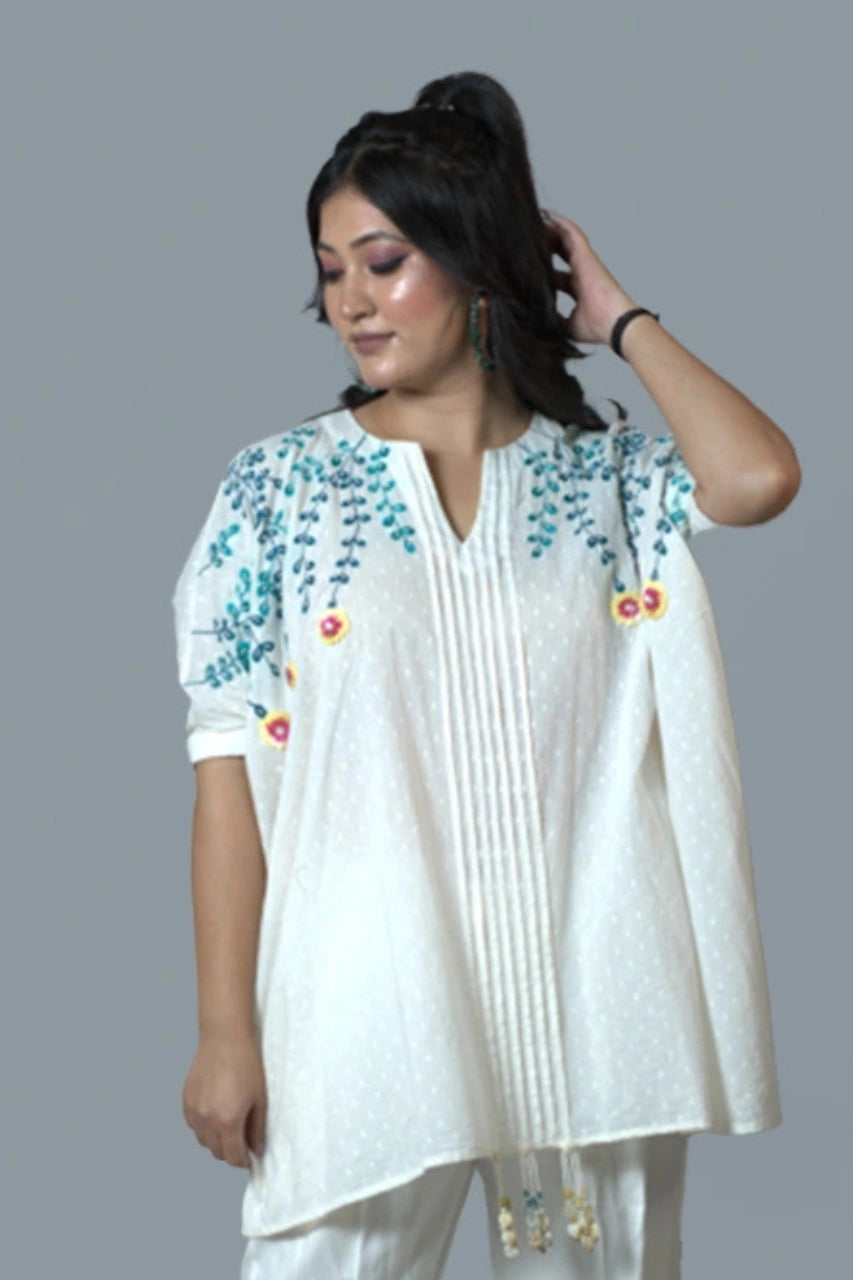 Embroidery Pintucks Top