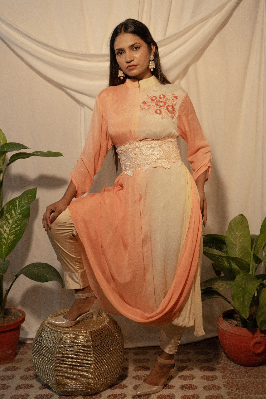 Ombre Draped Kurti with Tulip Pants