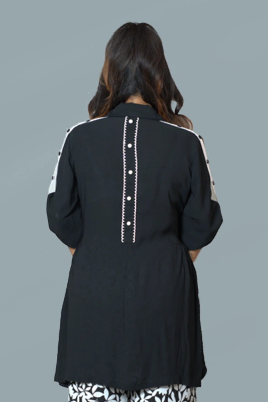 Embellished Asymmetric Black Top