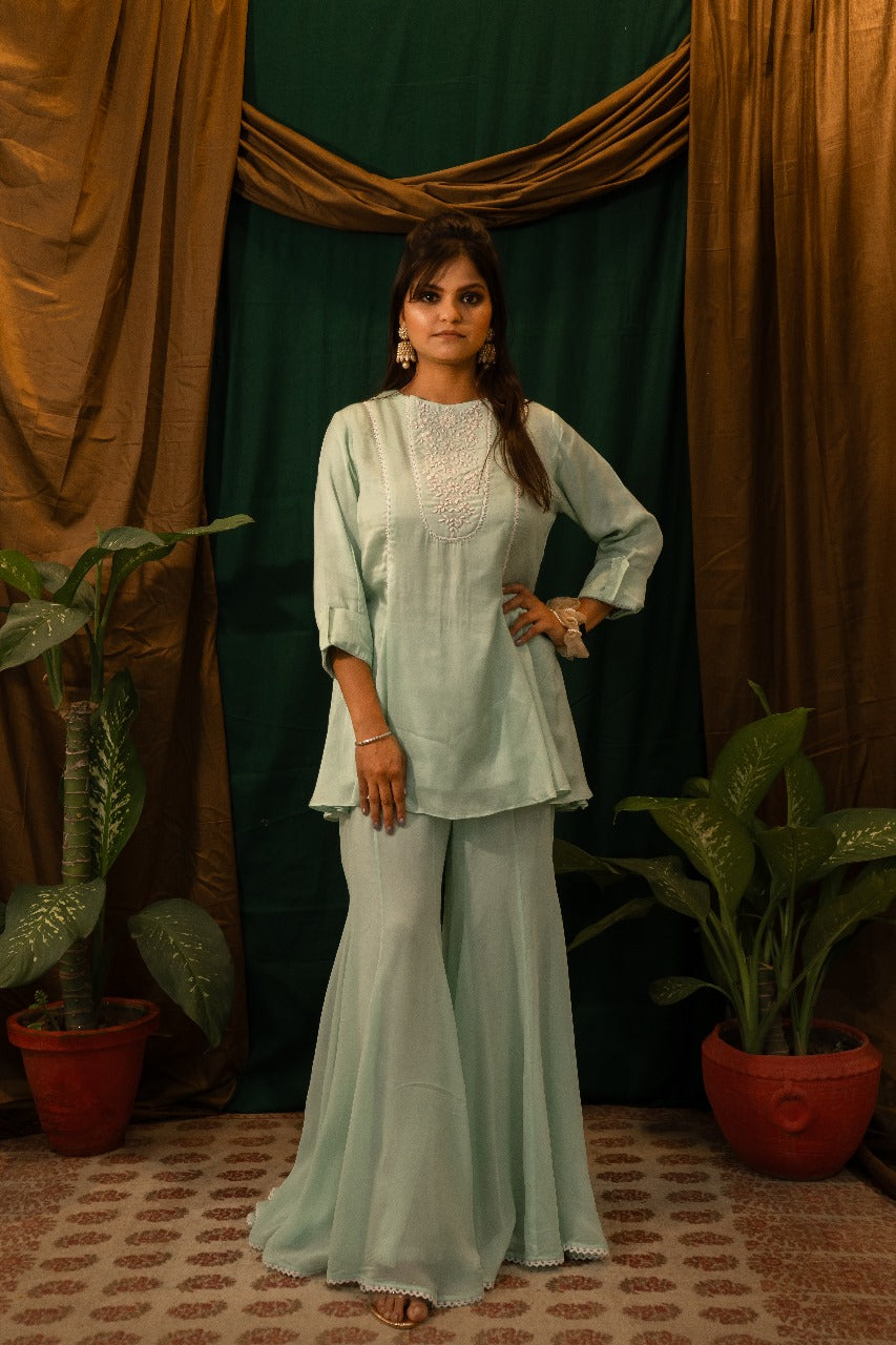 Embroidery Flared Top with Flared Pants