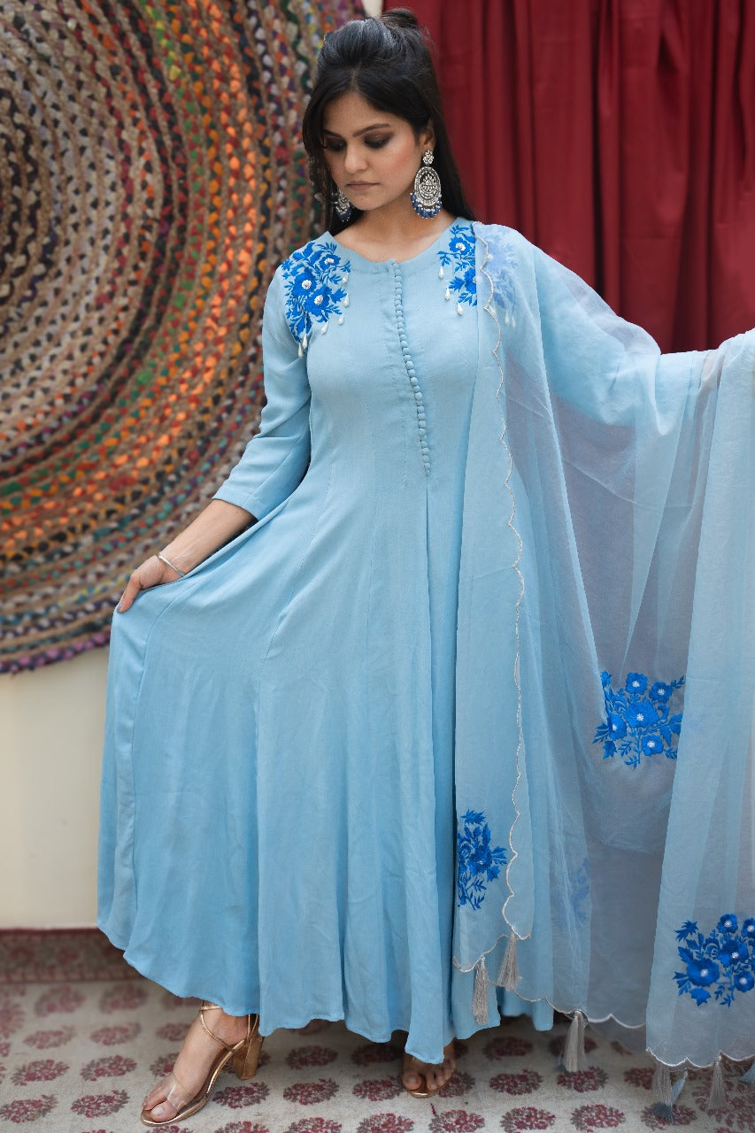 Anarkali Kurta with Organza Dupatta