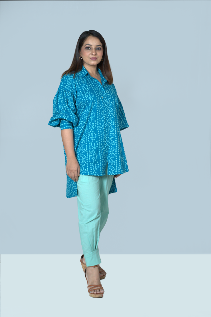 Ocean Blue Cotton Salwar Pants Co-ord Set