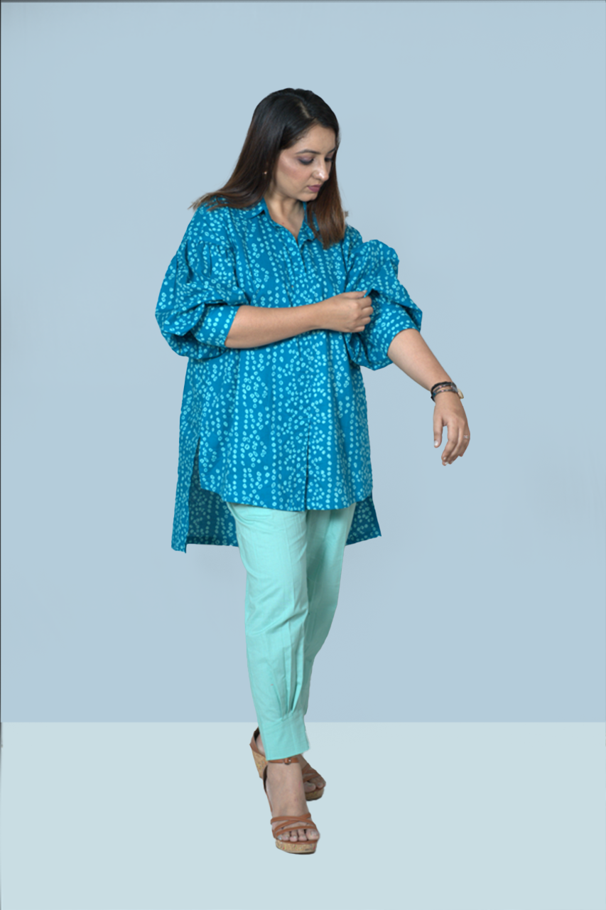 Ocean Blue Cotton Salwar Pants Co-ord Set