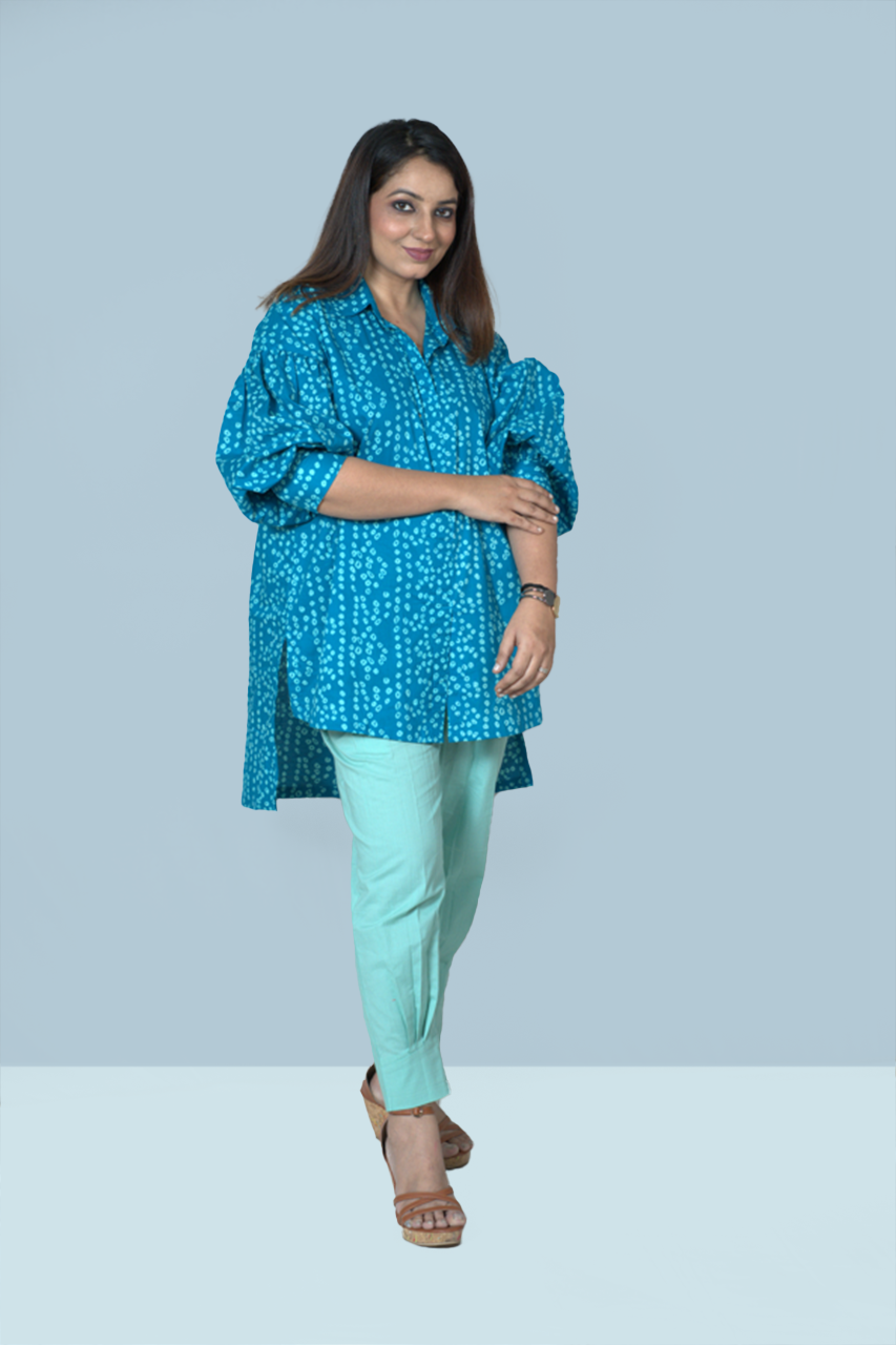 Ocean Blue Cotton Salwar Pants Co-ord Set