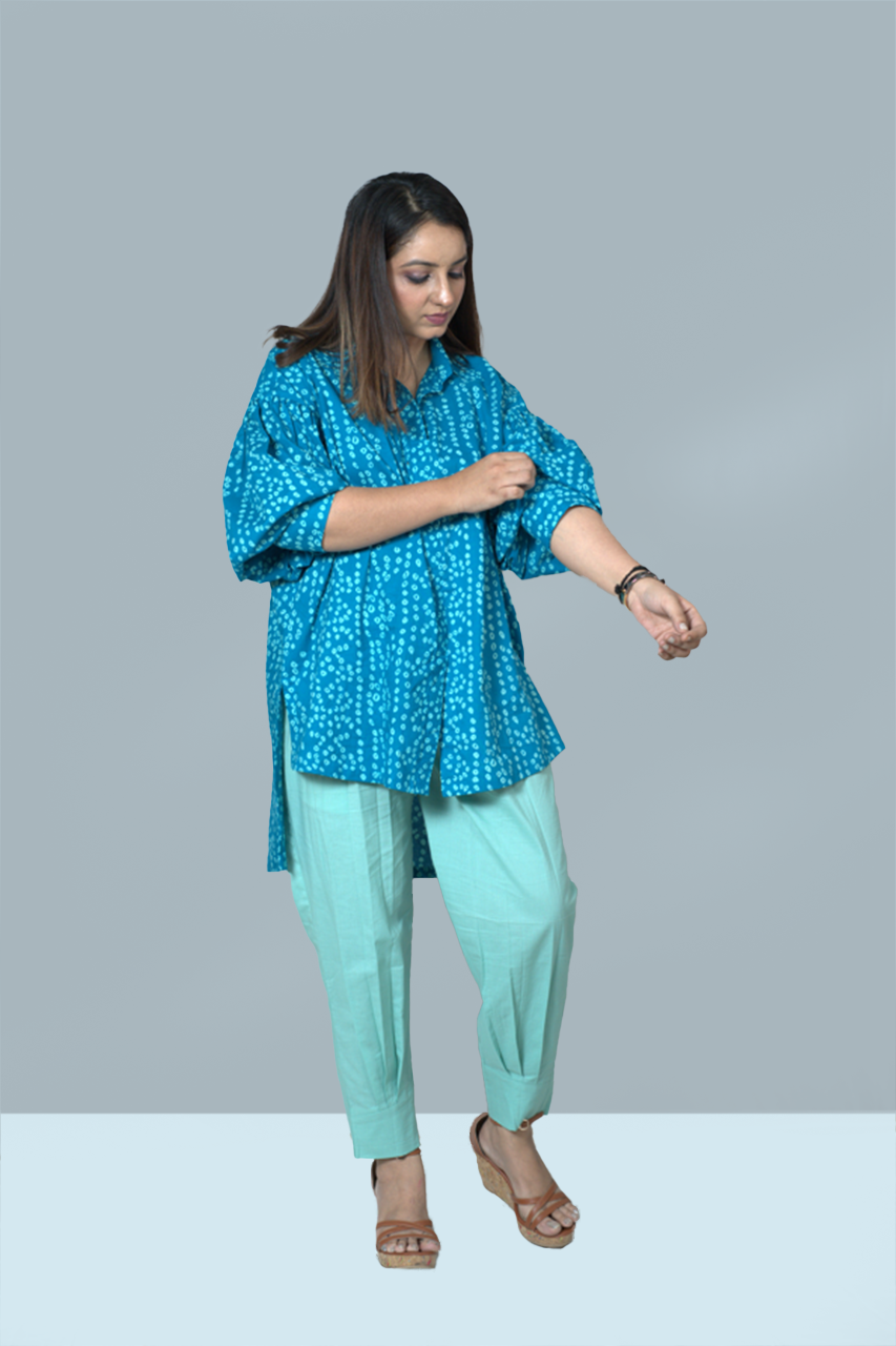 Ocean Blue Cotton Salwar Pants Co-ord Set
