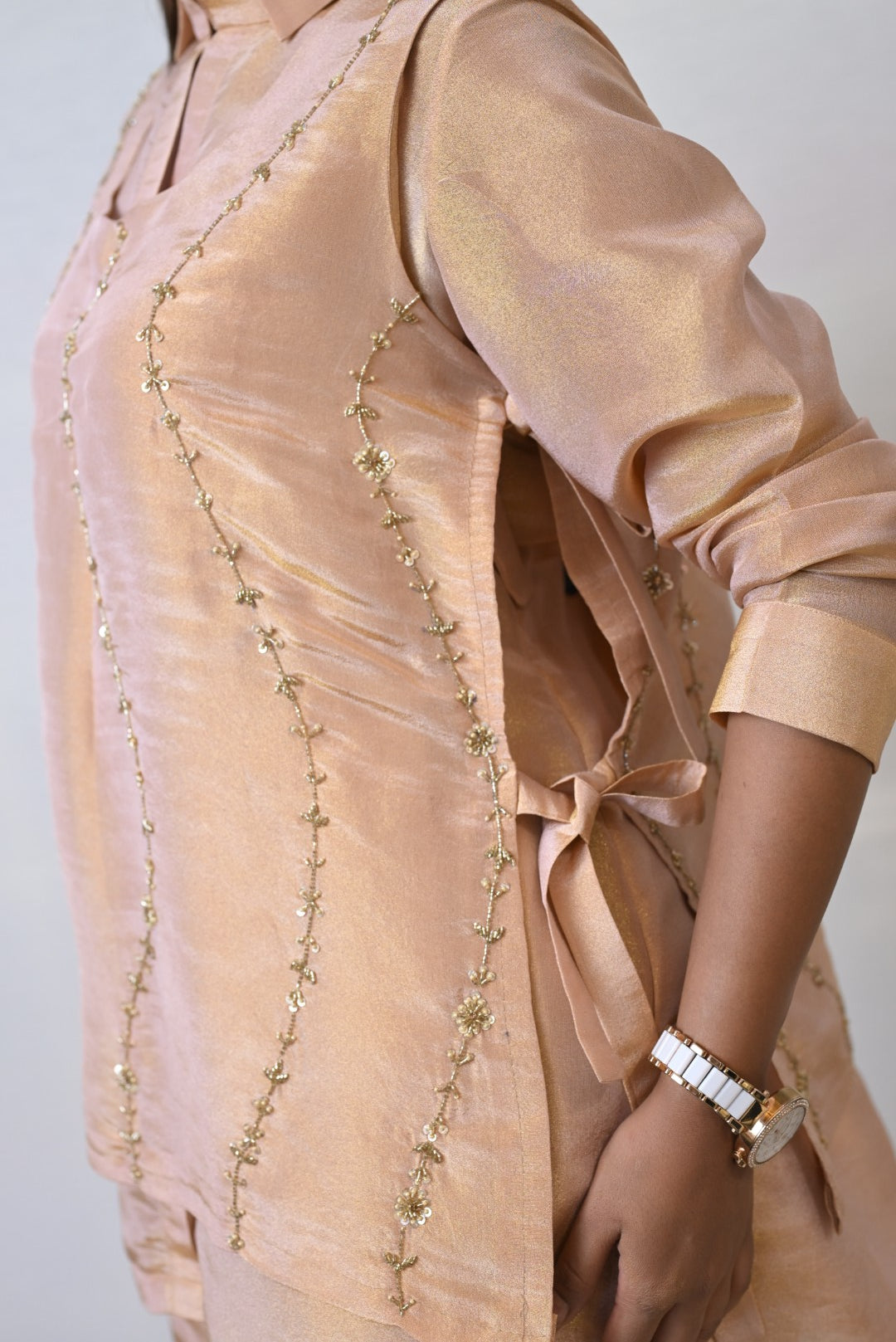 Three Piece Embroidery Tissue Co-ord Set