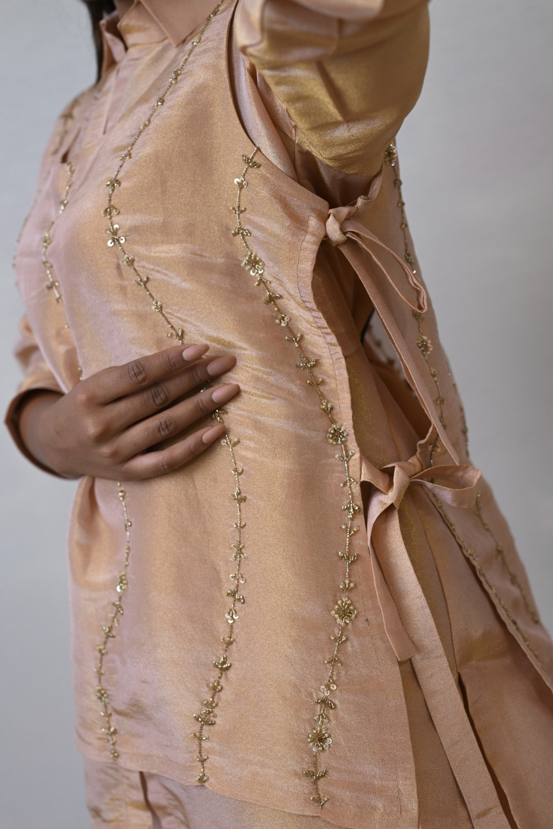 Three Piece Embroidery Tissue Co-ord Set