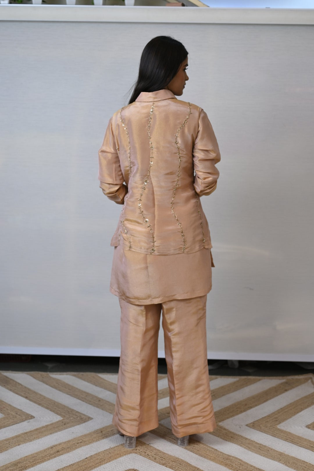 Three Piece Embroidery Tissue Co-ord Set