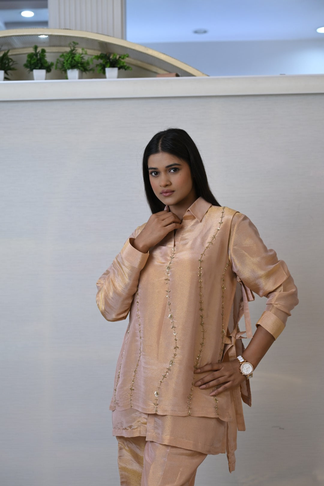 Three Piece Embroidery Tissue Co-ord Set