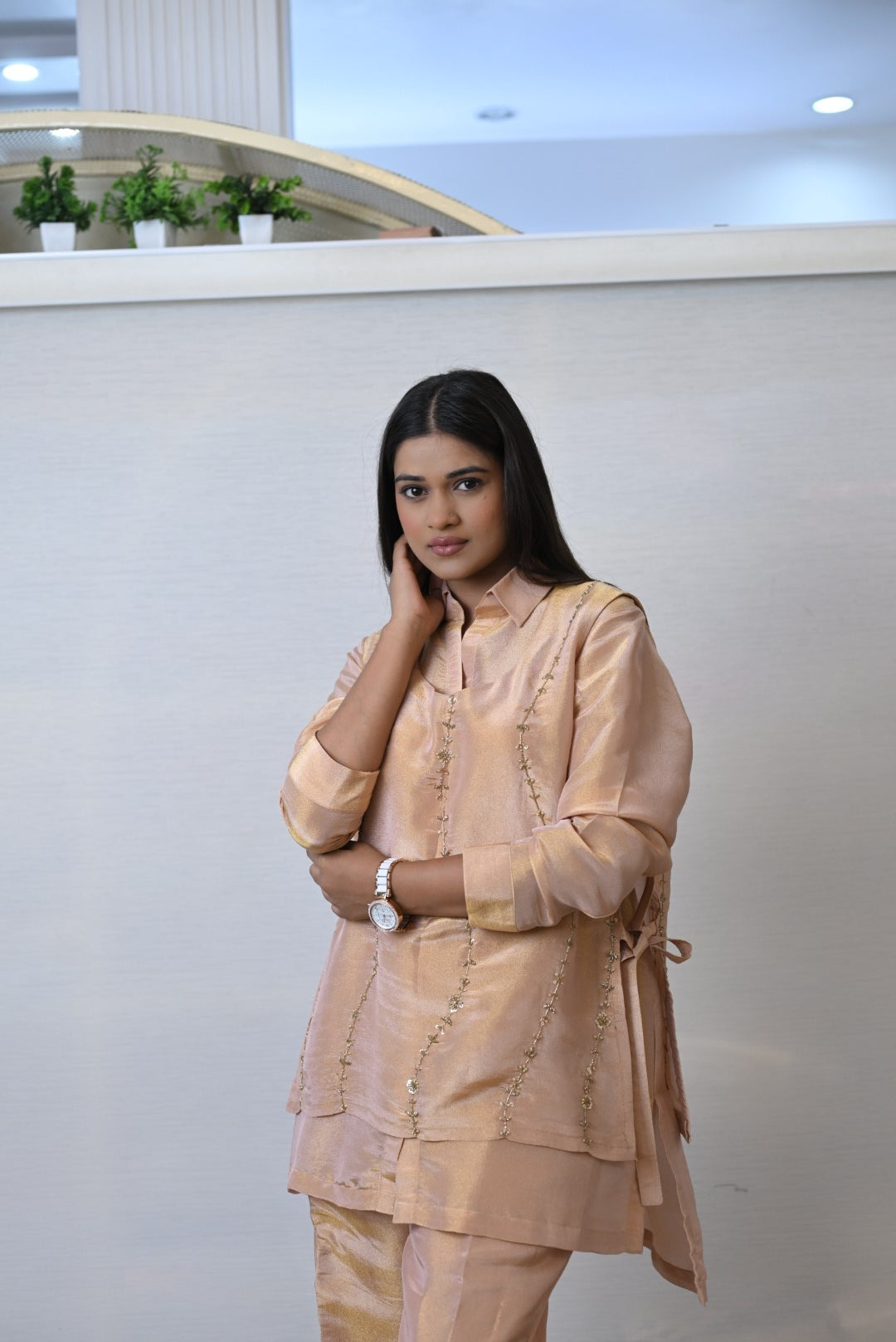 Three Piece Embroidery Tissue Co-ord Set