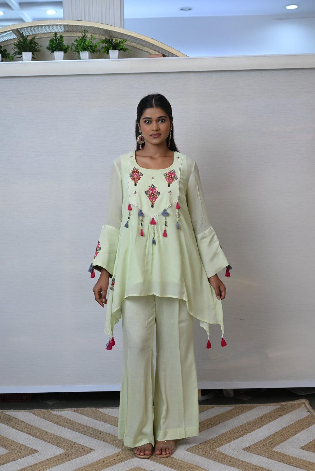 Green Embroidery A- line Co-ord Set