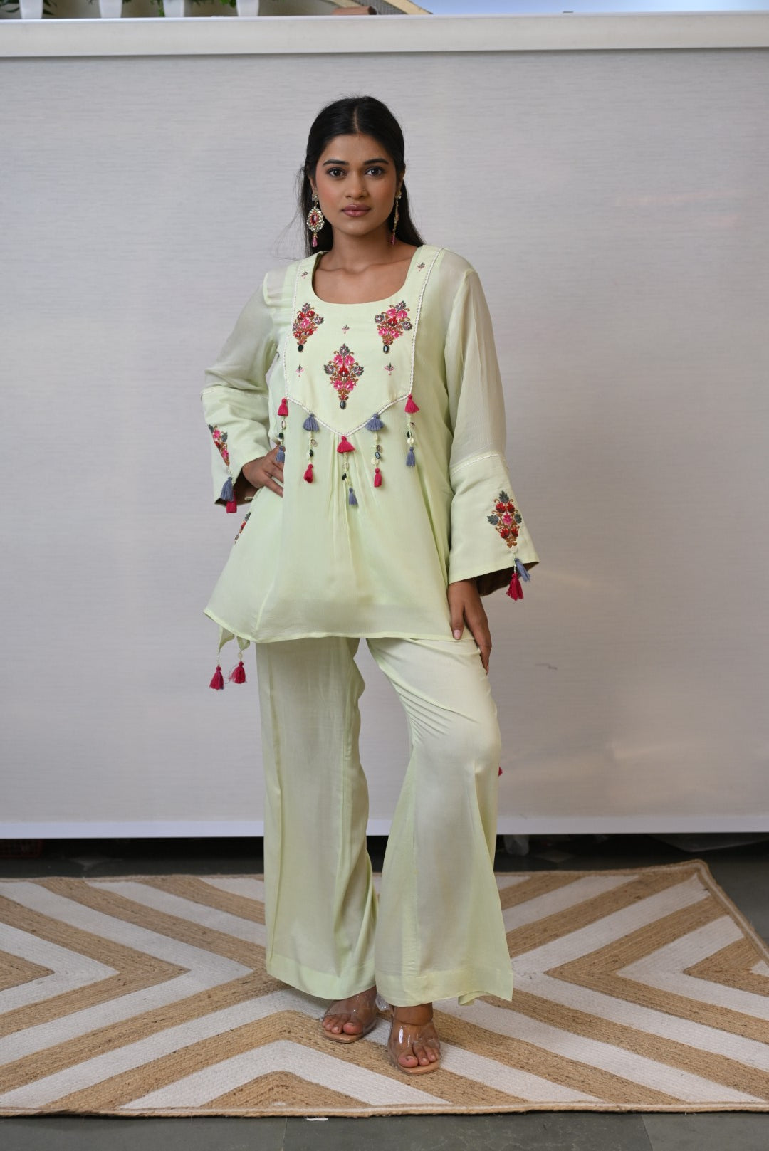 Green Embroidery A- line Co-ord Set