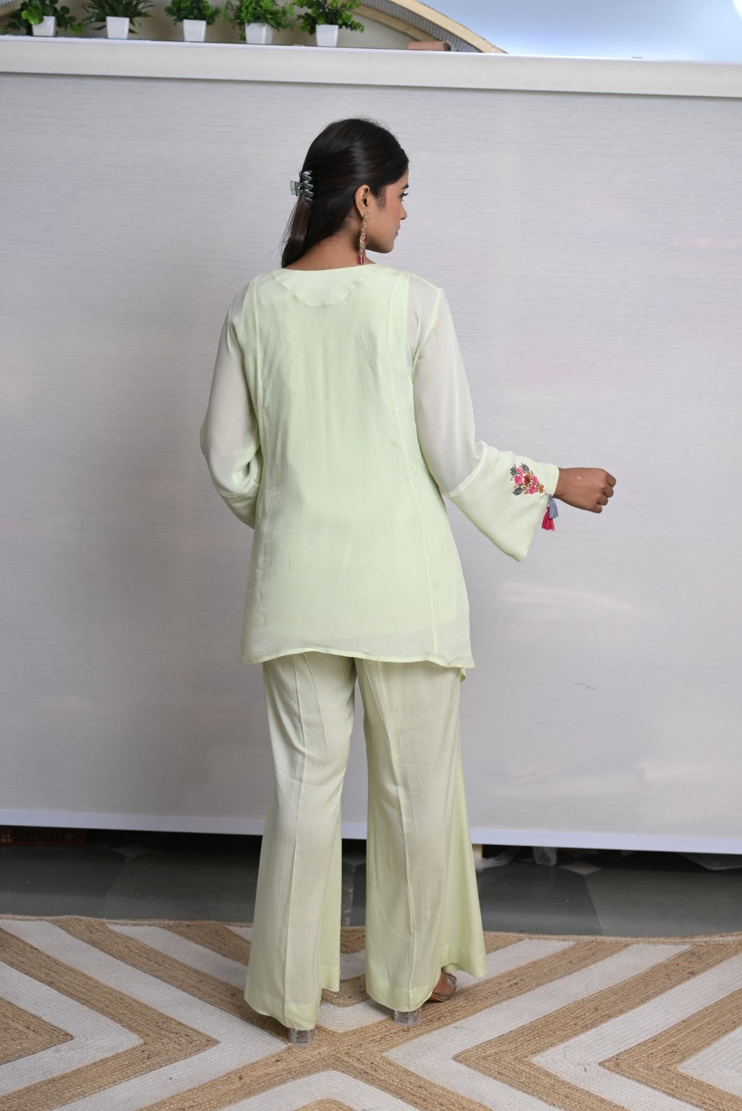 Green Embroidery A- line Co-ord Set