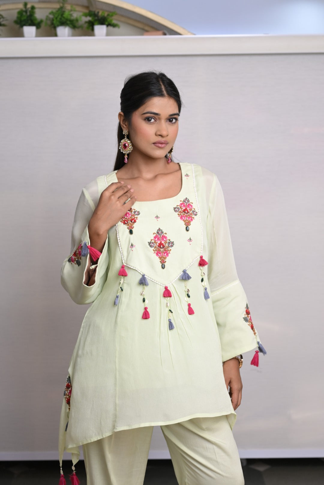 Green Embroidery A- line Co-ord Set