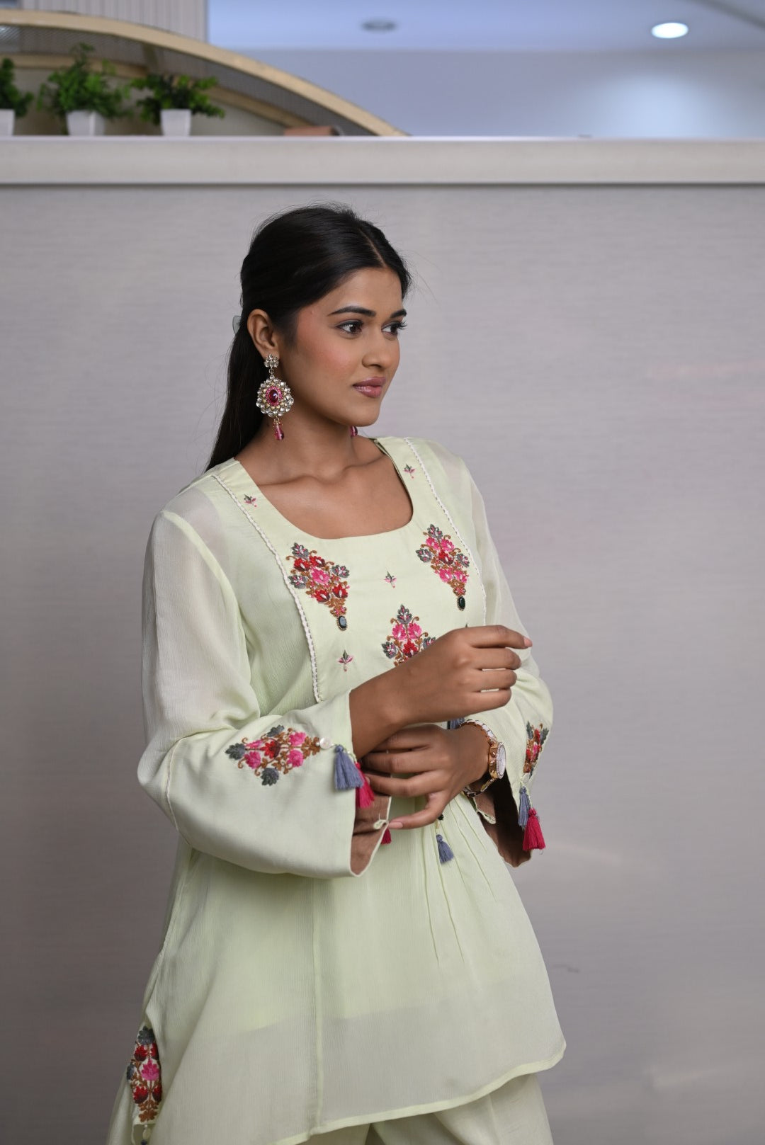 Green Embroidery A- line Co-ord Set