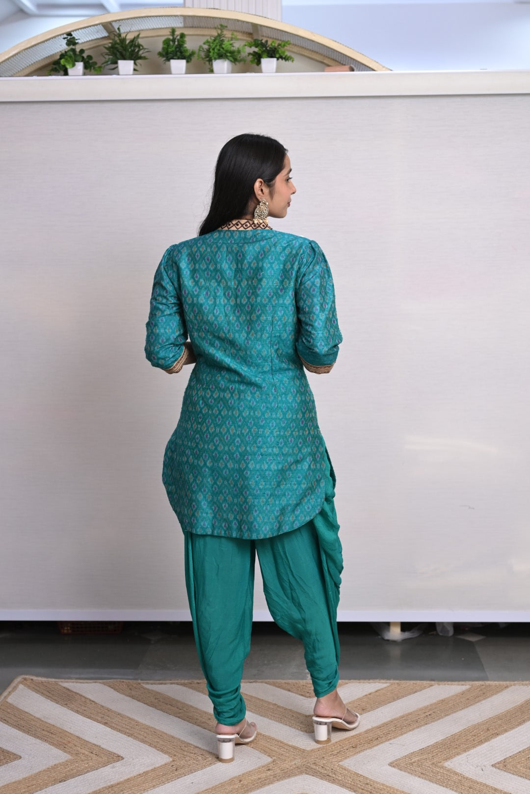 Teal Shell Work Dhoti Co-ord Set