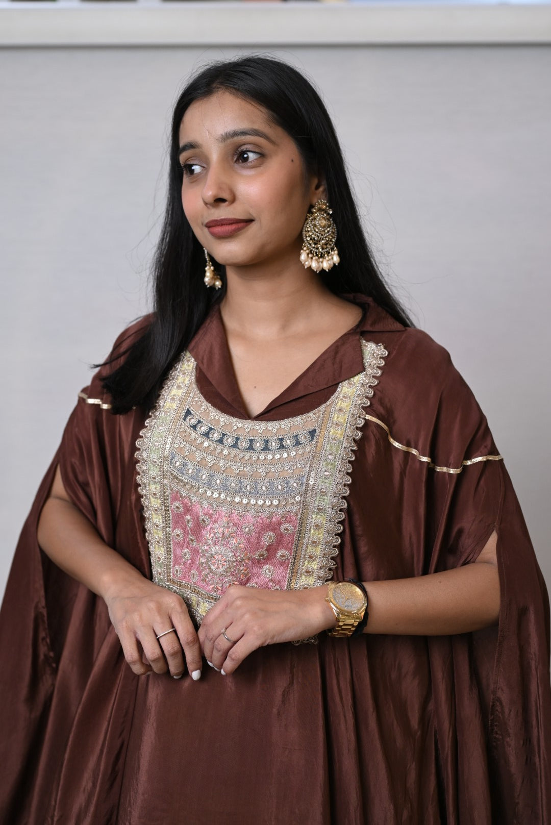 Flared Cape Style  Brown Co-ord Set