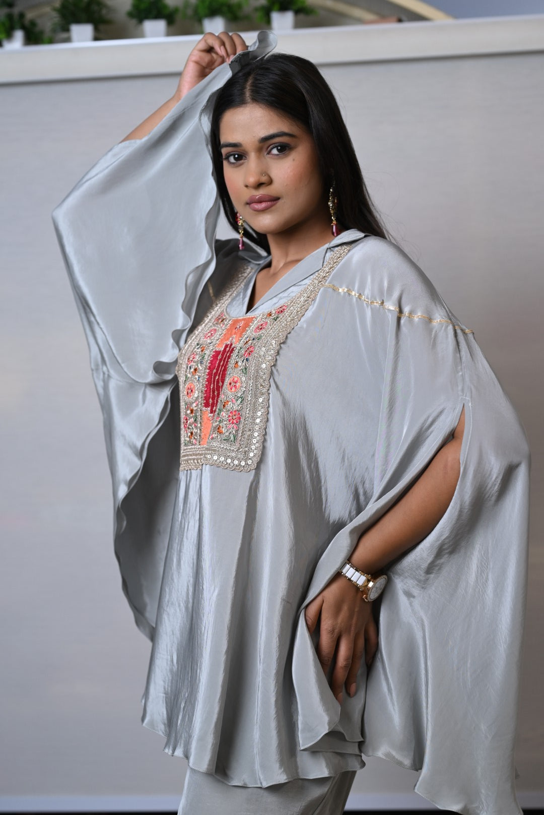 Flared Cape Style  Grey Co-ord Set