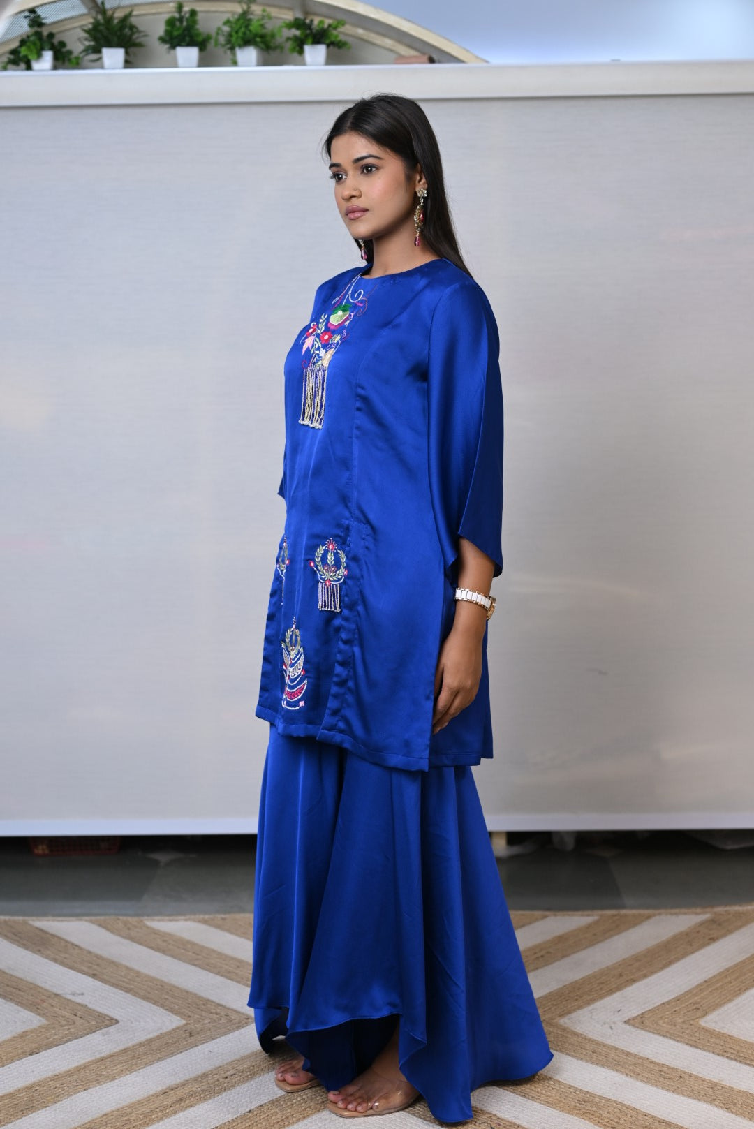 Royal Sapphire Embroidered Asymmetrical Co-ord Set