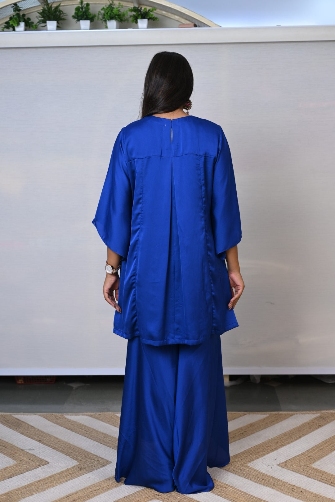 Royal Sapphire Embroidered Asymmetrical Co-ord Set