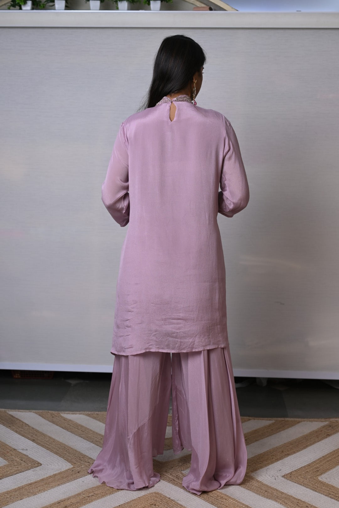 Mauve Embroidery Pleated Co-ord Set