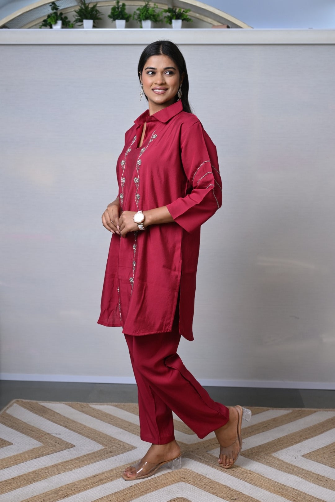 Crimson Elegance Embroidered Co-ord Set