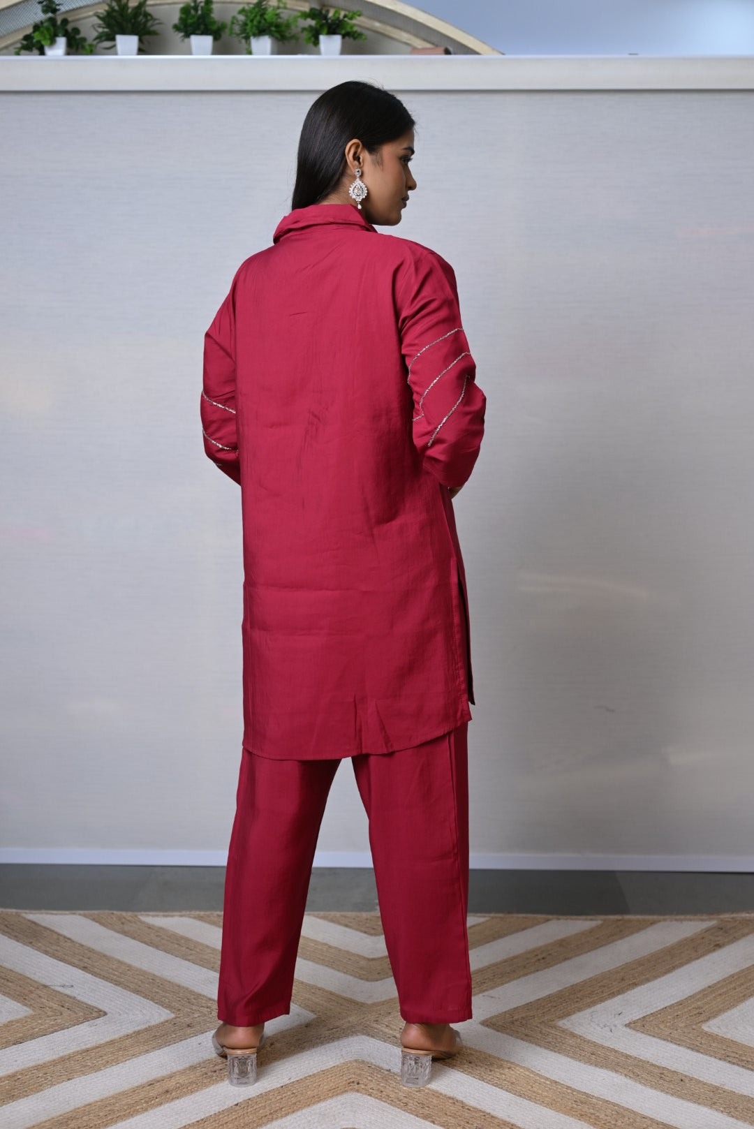 Crimson Elegance Embroidered Co-ord Set