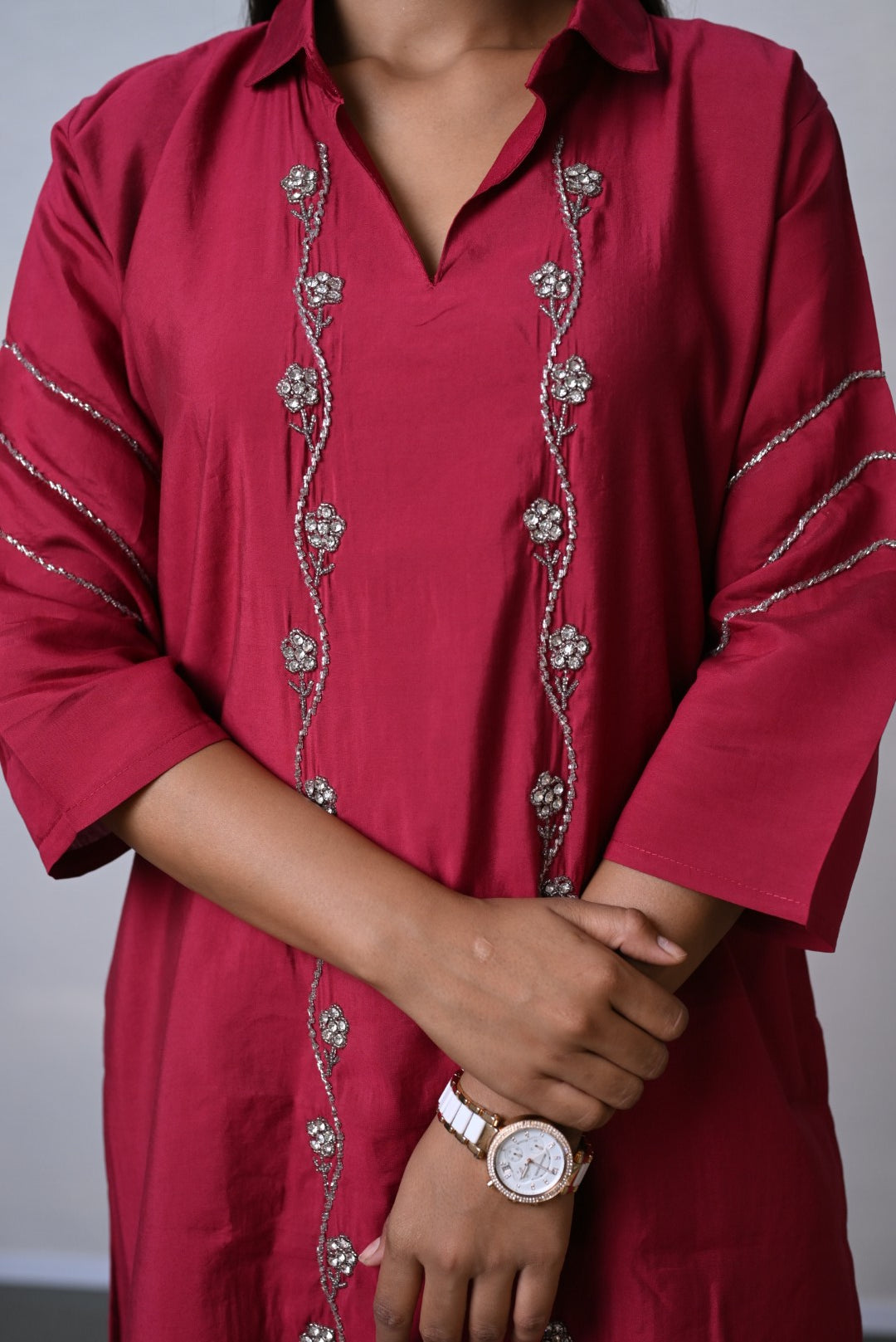 Crimson Elegance Embroidered Co-ord Set