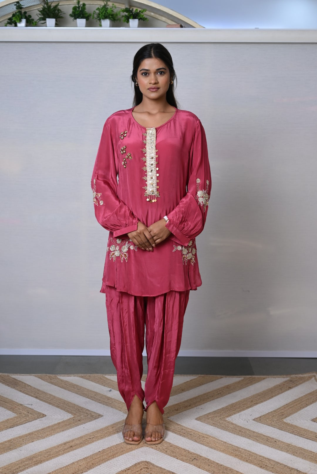 Rose Radiance Embroidered Tulip Pants Co-ord Set