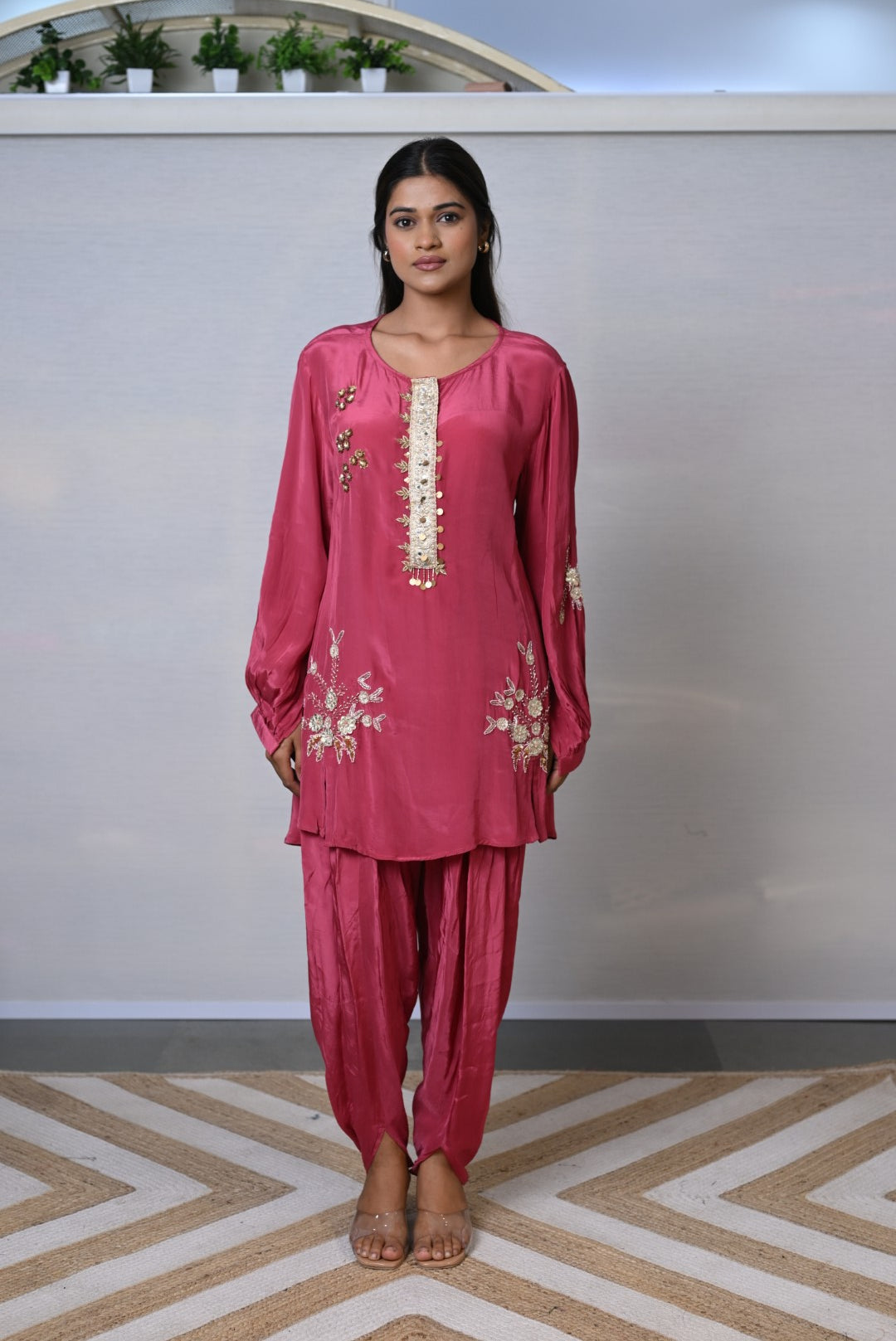 Rose Radiance Embroidered Tulip Pants Co-ord Set