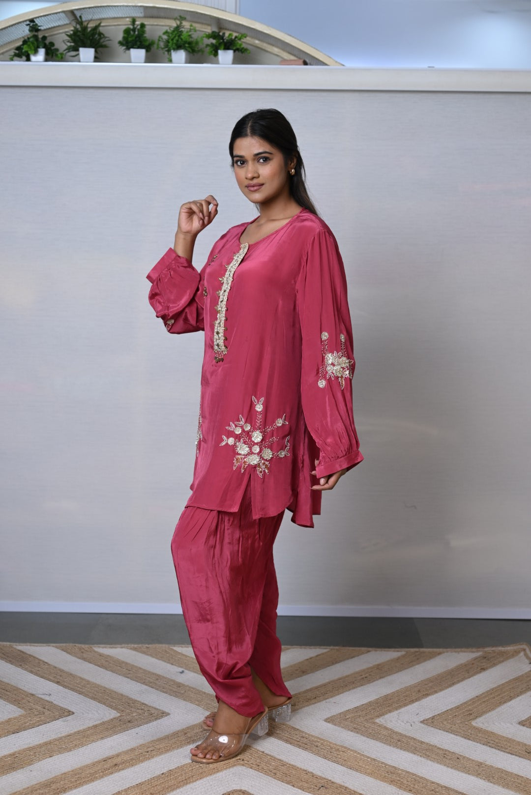 Rose Radiance Embroidered Tulip Pants Co-ord Set