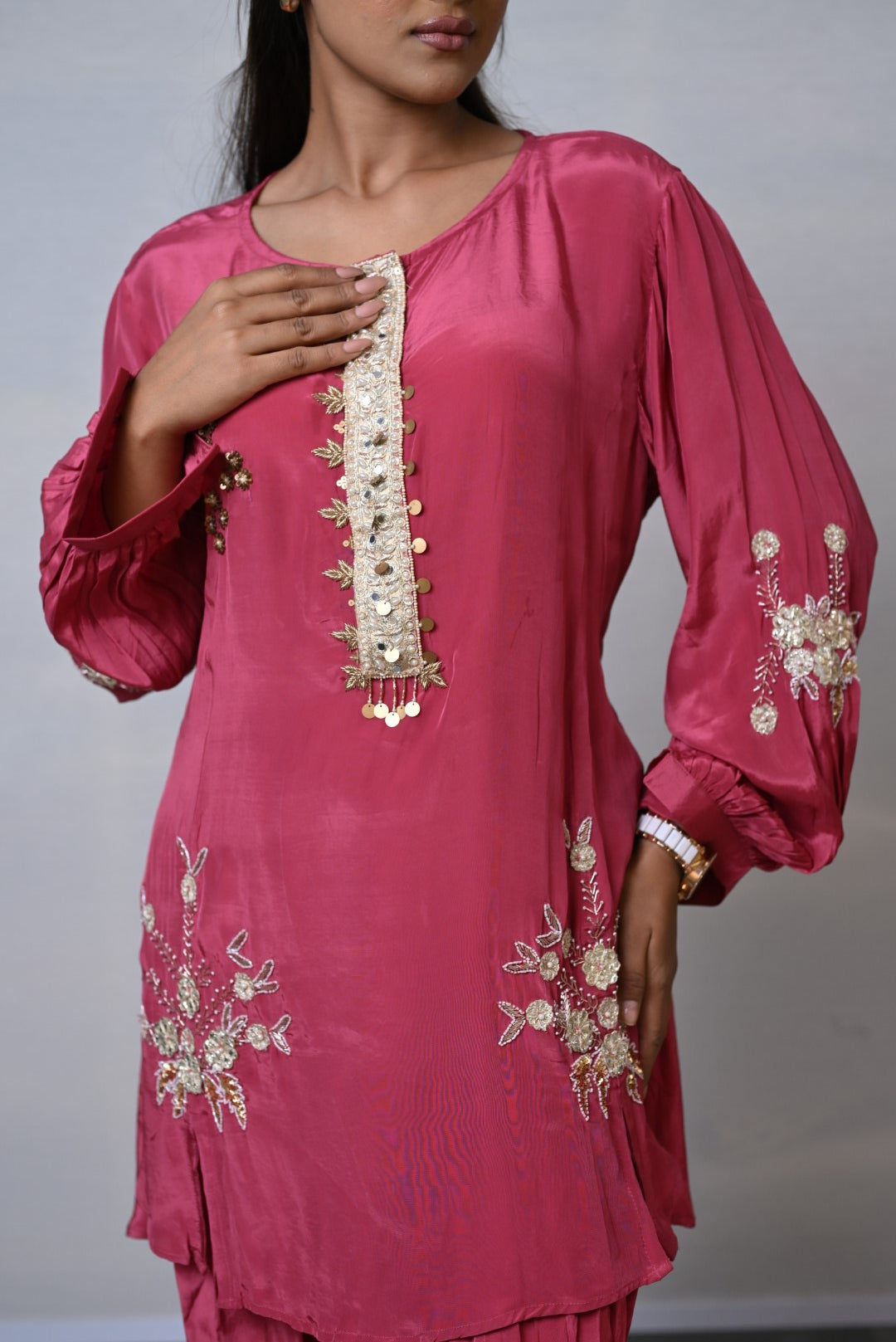 Rose Radiance Embroidered Tulip Pants Co-ord Set