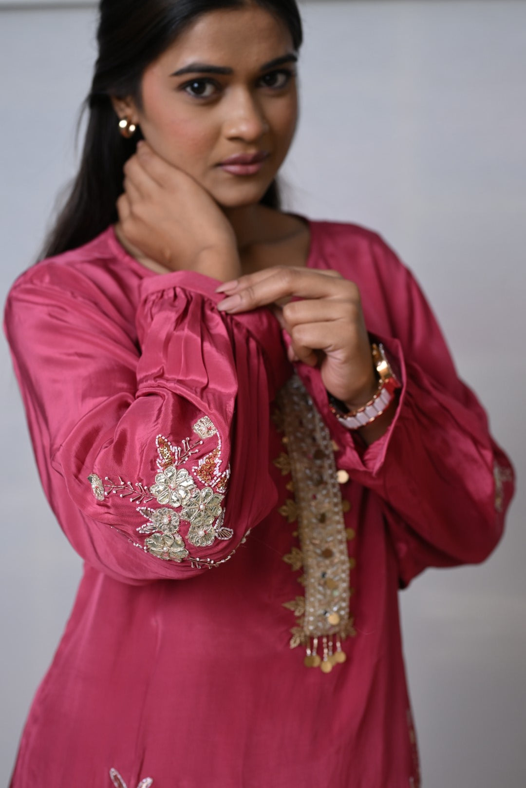 Rose Radiance Embroidered Tulip Pants Co-ord Set