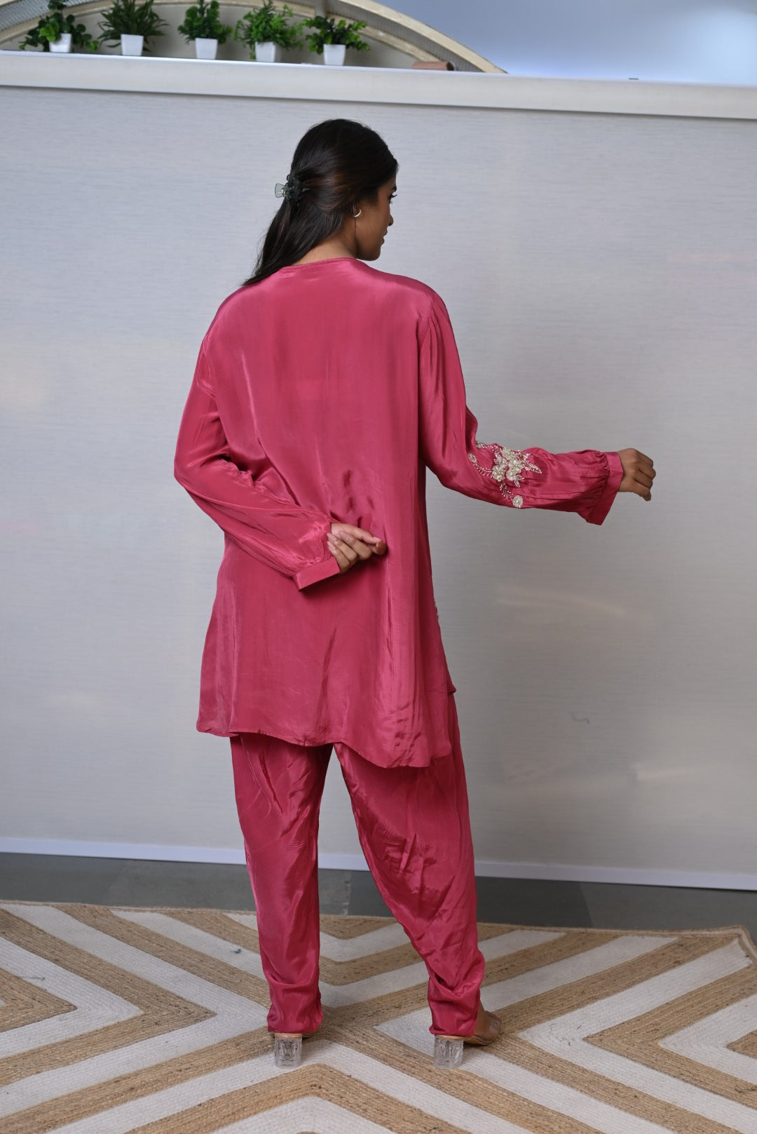 Rose Radiance Embroidered Tulip Pants Co-ord Set