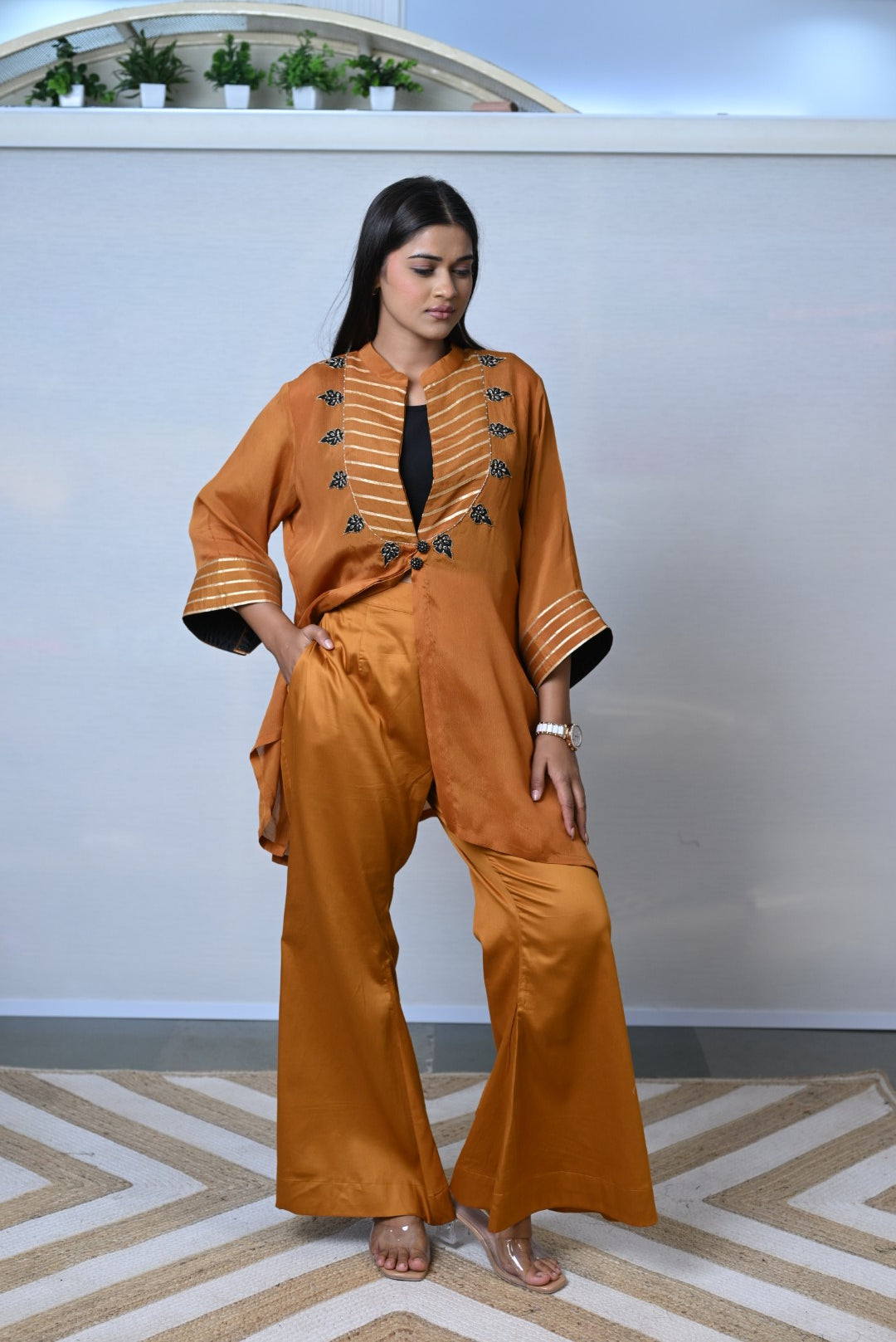 Amber Elegance Embroiidered Flared Co-ord Set