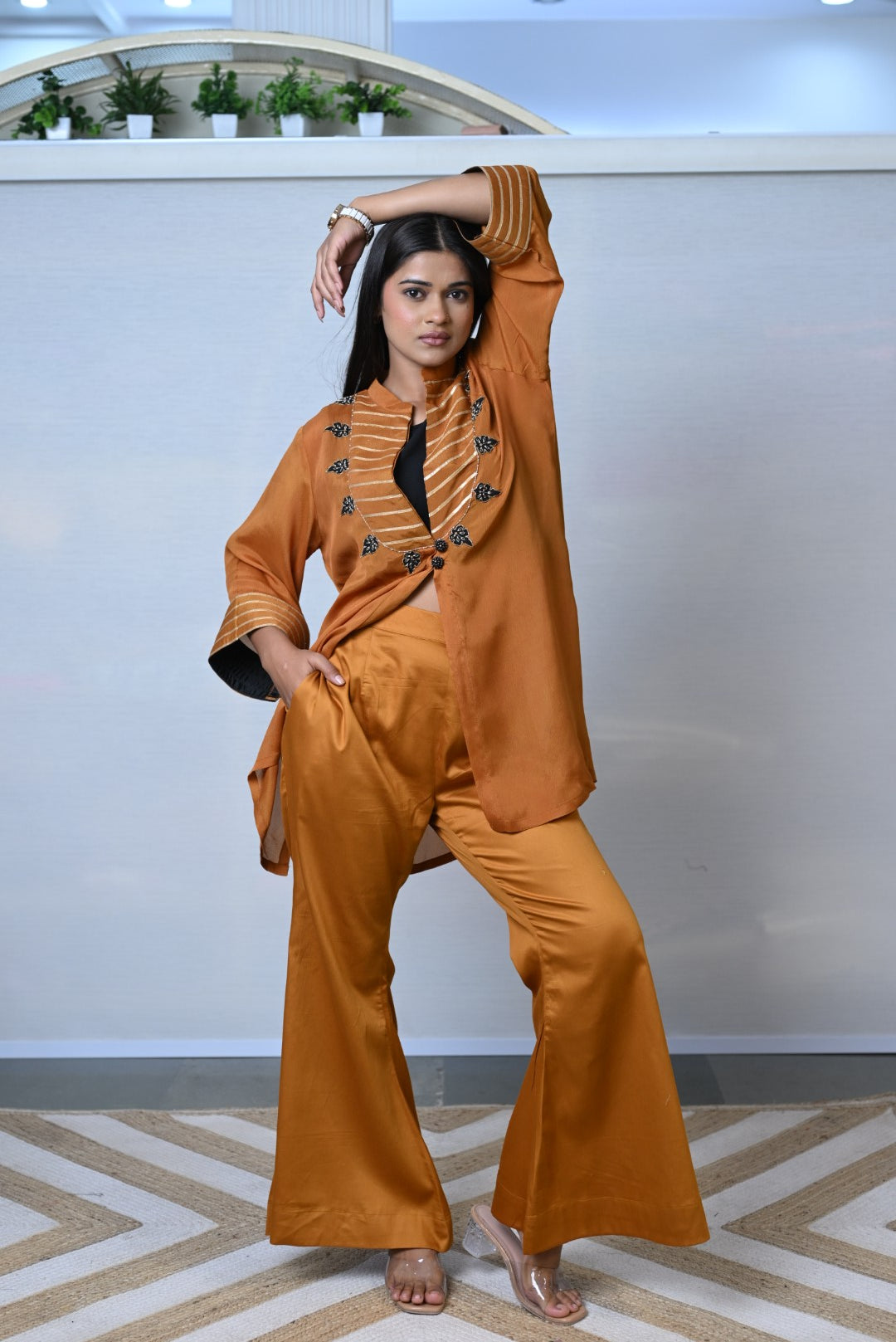 Amber Elegance Embroiidered Flared Co-ord Set
