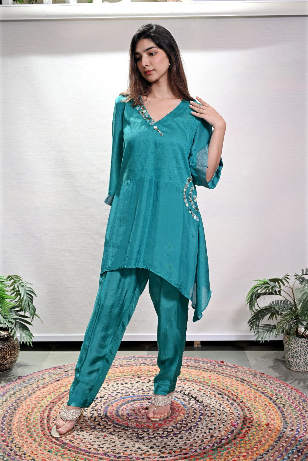 Turquoise Blue Asymmetrical Co-Ord Set