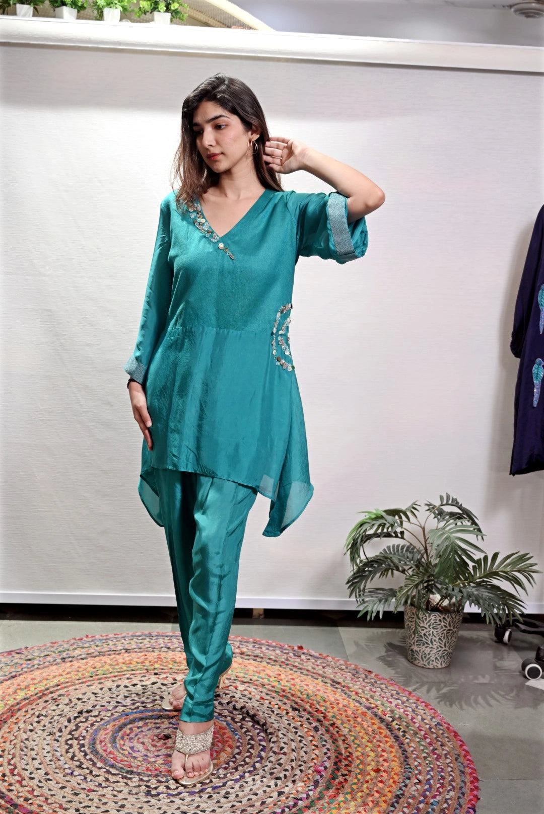 Turquoise Blue Asymmetrical Co-Ord Set