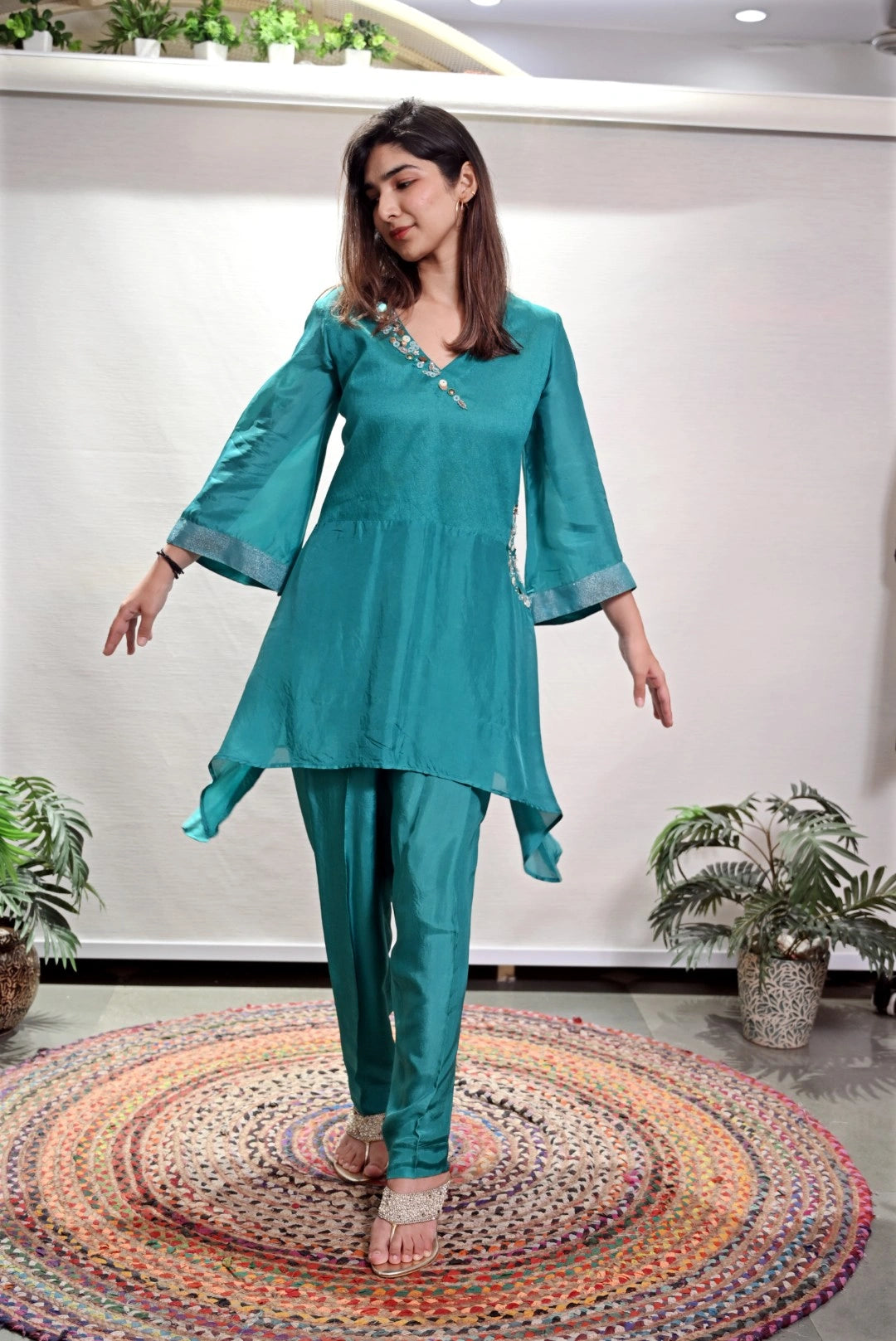 Turquoise Blue Asymmetrical Co-Ord Set