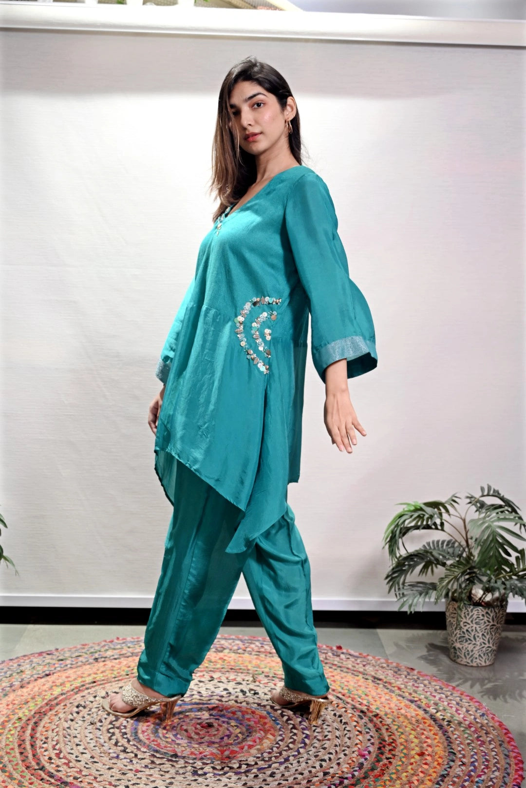 Turquoise Blue Asymmetrical Co-Ord Set