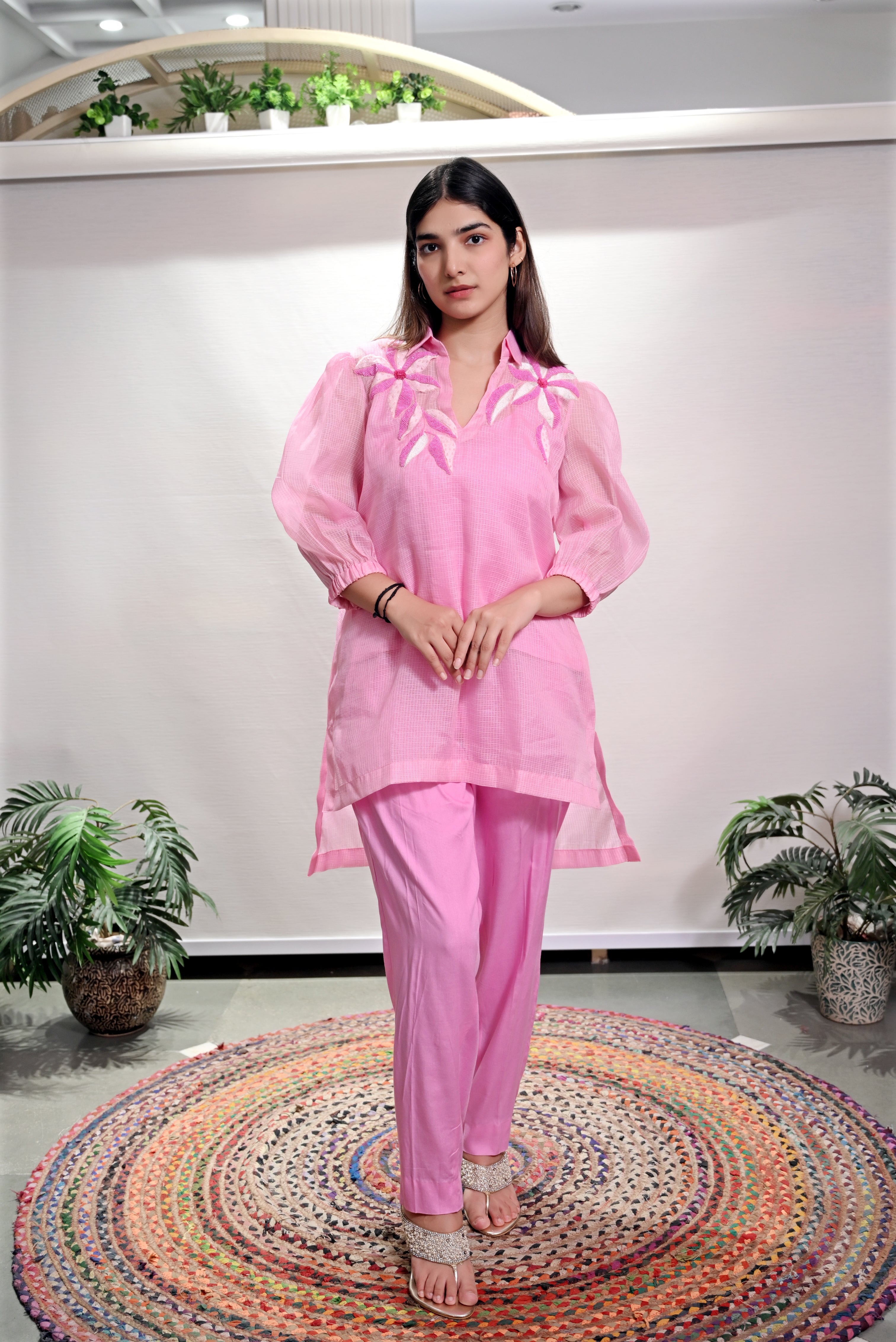 Floral Embroidered V-Neck Kota Tunic