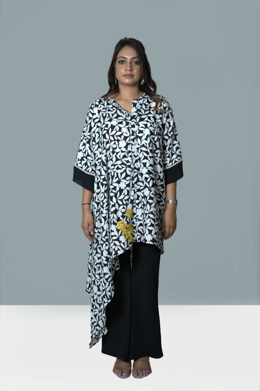 Printed Asymmetrical Black and White Co-Ord Set