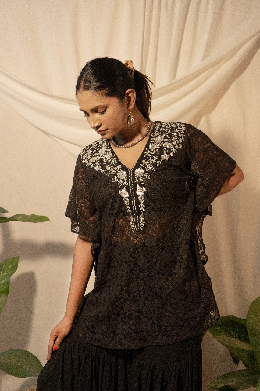 Sheer Kaftan with Bustier and Sharara