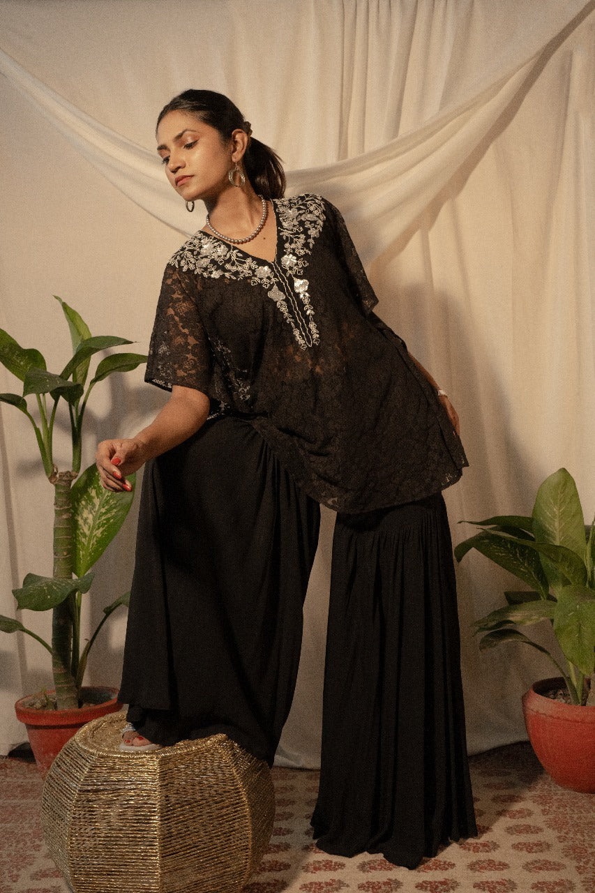 Sheer Kaftan with Bustier and Sharara