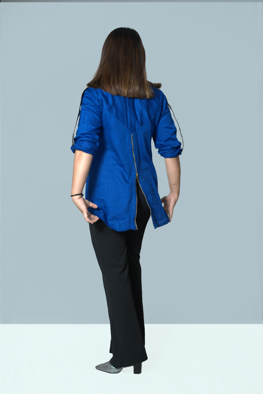 Royal Blue Embroidered Shirt-Style Top