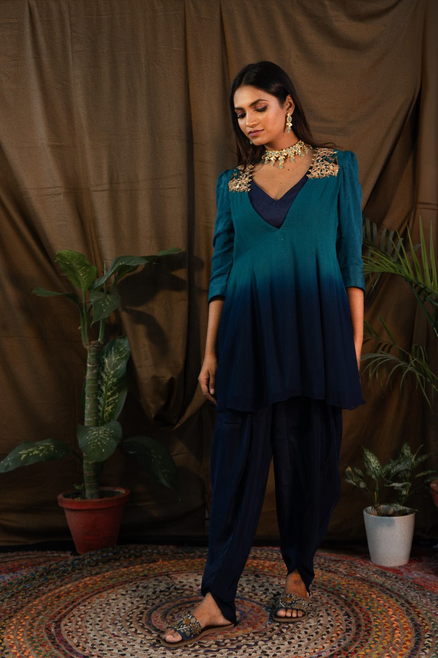 Ombre Embroidered Kurti with Tulip Pants