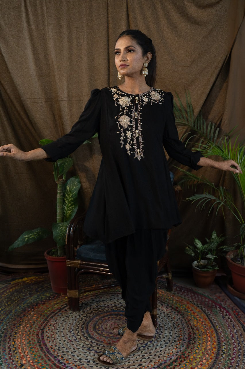 Embroidery Flared Top with Dhoti Pants